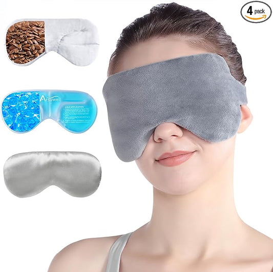 Atsuwell Cooling Eye Mask, Reusable Cold Sleep Eye Compress and Moist Heat for Eye Relaxing, Multipurpose Eye Bag for Dry Eyes with Microwavable Flaxseed Pad, Cold Gel Pad and Silky Cotton Insert-Velvo Beauty