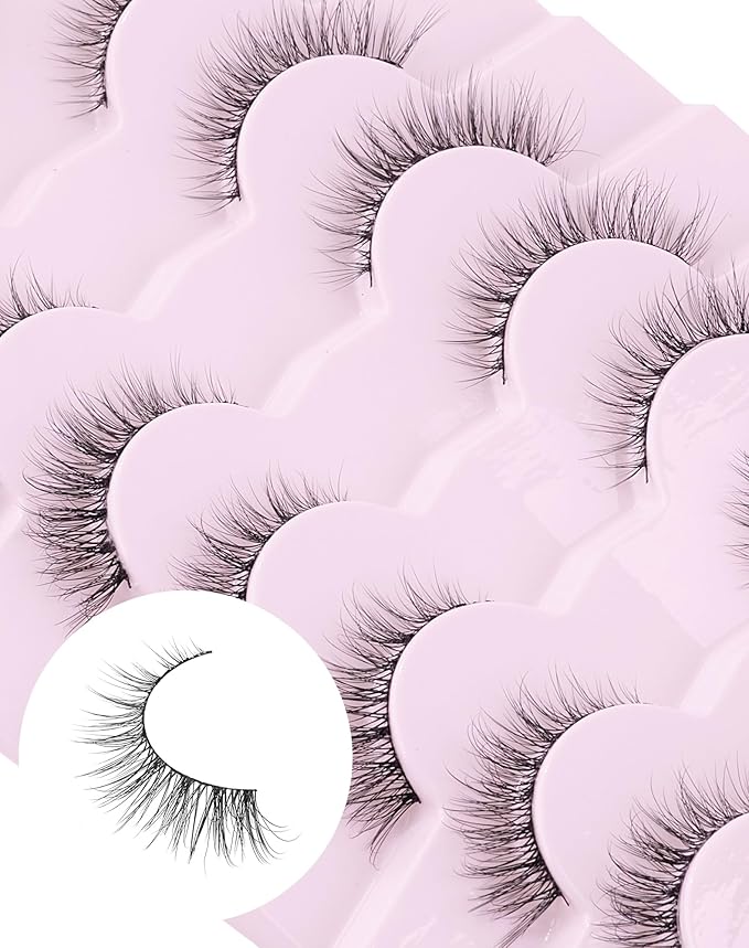 Lashes Natural Cat Eye Lashes Wispy Lashes 13mm False Lashes Wispy Lashes C Curl Strip Eyelashes Thin Cotton Band Soft Fake Eyelashes False Lashes Pack 7 Pairs-Velvo Beauty