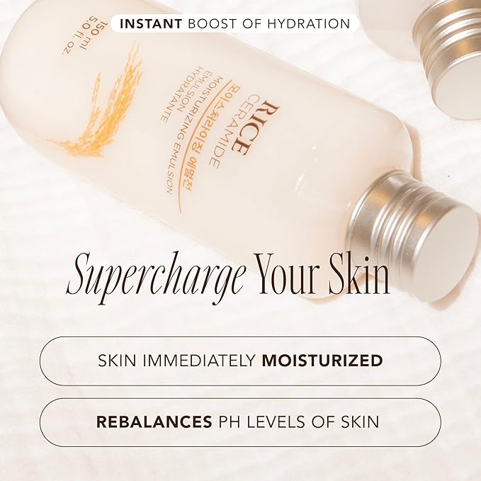 The Face Shop Rice Ceramide Moisturizing Emulsion - Rice Extract - Lightweight Face Moisturizer - Brightening - Hydrating Targets Dryness - Strengthens Skin Barrier - Face Lotion - Korean Skin Care-Velvo Beauty
