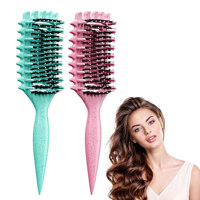 Curl Defining Brush, Curly Hair Brush Defining with Side Gear for Combing, Shaping, and Styling Curly Hair, Lightweight Candy Brush Suitable for All Wet or Dry Hair Types for Women and Men(Green+Pink)-Velvo Beauty