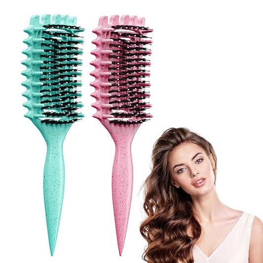 Curl Defining Brush, Curly Hair Brush Defining with Side Gear for Combing, Shaping, and Styling Curly Hair, Lightweight Candy Brush Suitable for All Wet or Dry Hair Types for Women and Men(Green+Pink)-Velvo Beauty