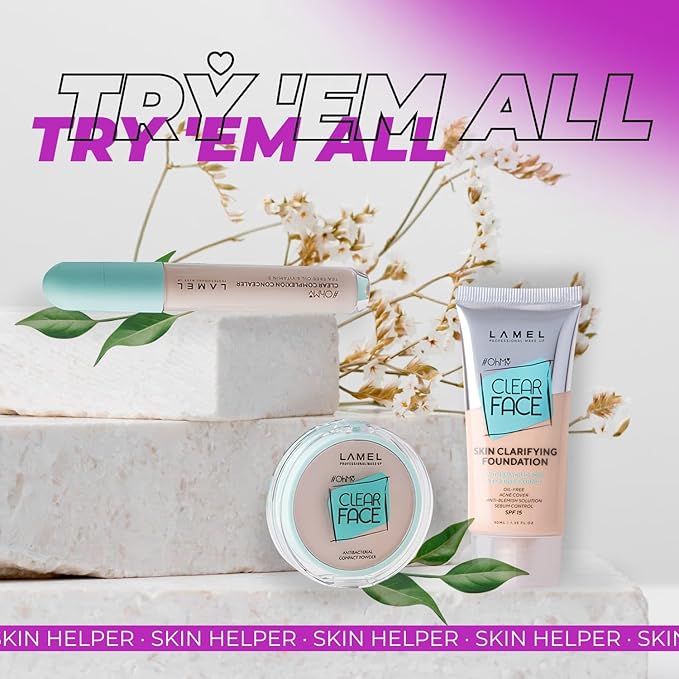 Lamel- Oh my Clear Face Foundation-405 Buff Beige | Contains tea tree extract and salicylic acid |Controls sebum production |Anti-blemish formula |Oil free foundation | 40ml-Velvo Beauty