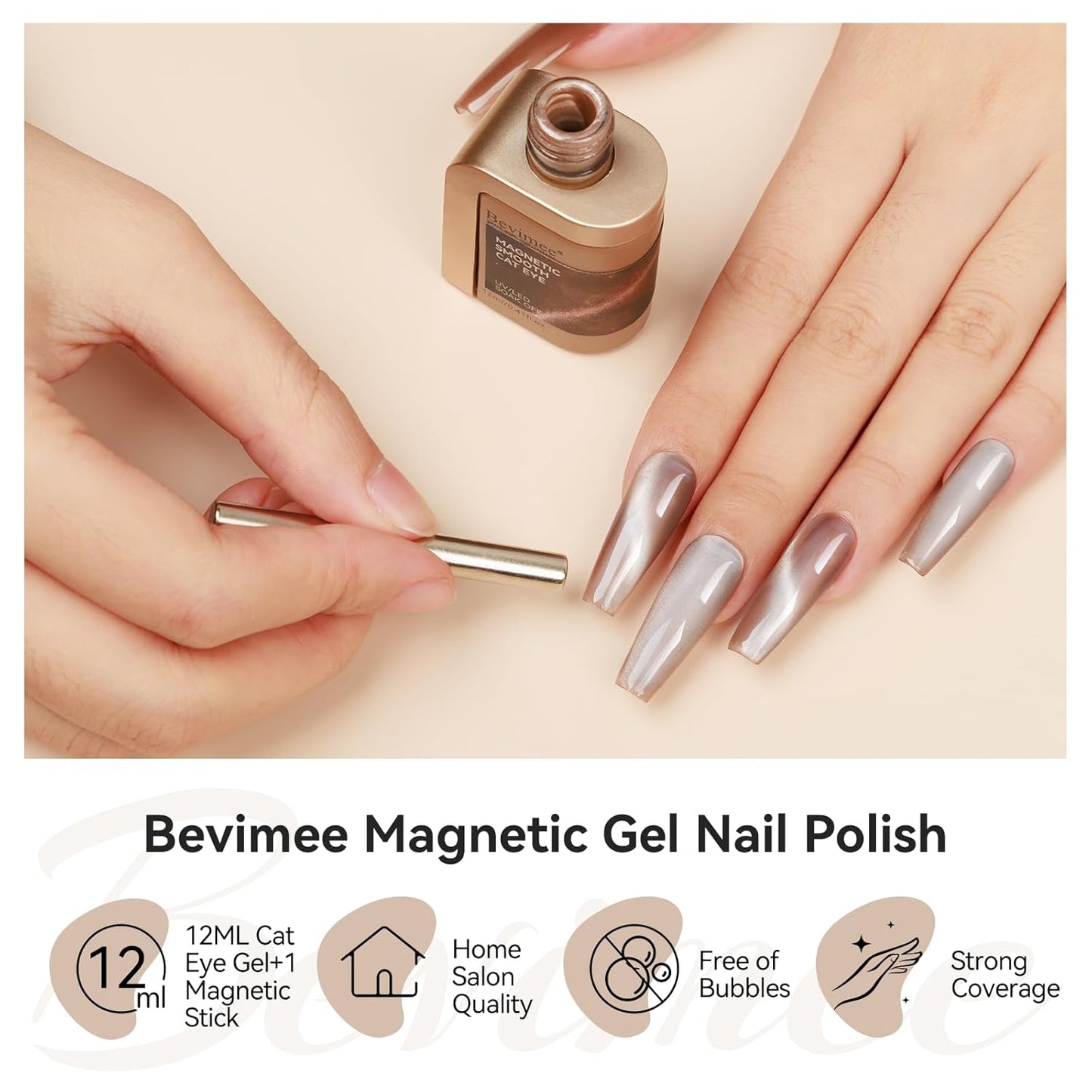 Cat Eye Gel Nail Polish Moonlight, 12ML High Gloss Smoothie Glitter Brown Cat Eye Nail Polish Magnetic Holographic UV Gel Polish for Nail Art Manicure Salon DIY at Home 1PC-Velvo Beauty