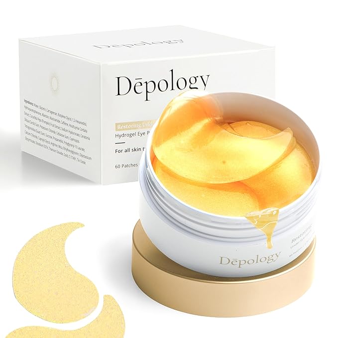 depology Restoring Hydrogel Under Eye Patch | 60 Patches | Brightening Caffeine Gold Pads for Dark Circles | Puffiness | Wrinkles | Refresh | Travel-Velvo Beauty