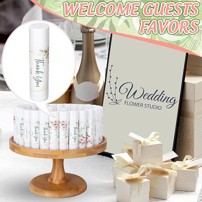 Whaline 60Pcs Thank You Gift Lip Balm Bulk Wedding Lip Balms Vanilla Flavor Floral Moisturizing Lip Care Guest Basket Gift Stuffer for Bridal Shower Baby Shower Birthday Party Favor Supplies-Velvo Beauty