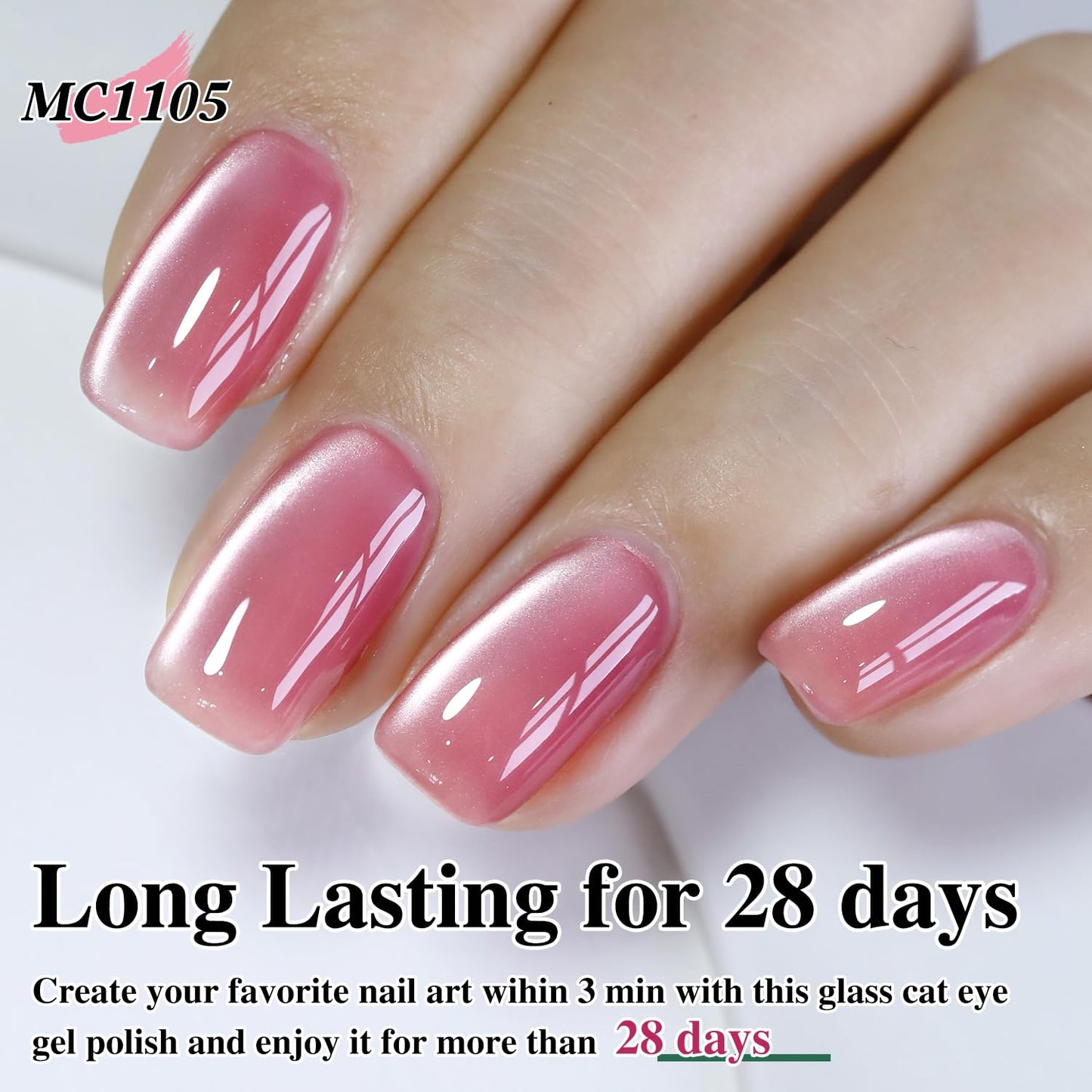 Double Rhythm Jelly Glass Cat Eye Gel Polish with Magnet 15ML Holographic Glitter Shimmer Translucent Sheer Color Magnetic Nail Polish Salon DIY at Home (Jelly Pink-MC1105)-Velvo Beauty