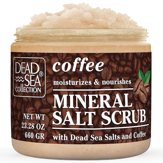 Dead Sea Collection Coffee Scented Salt Body Scrub - Large 23.28 OZ - with Pure Oils and Dead Sea Minerals-Velvo Beauty