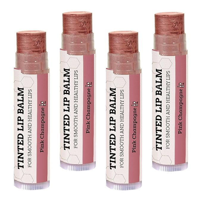 Tinted Lip Balm by Earth’s Daughter – 4 Pack of Pink Champagne Color – Beeswax, Coconut Oil, Cocoa Butter, Vitamin E – Moisturize and Beautify – Paraben Free-Velvo Beauty
