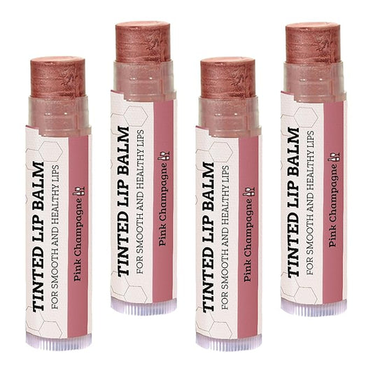 Tinted Lip Balm by Earth’s Daughter – 4 Pack of Pink Champagne Color – Beeswax, Coconut Oil, Cocoa Butter, Vitamin E – Moisturize and Beautify – Paraben Free-Velvo Beauty