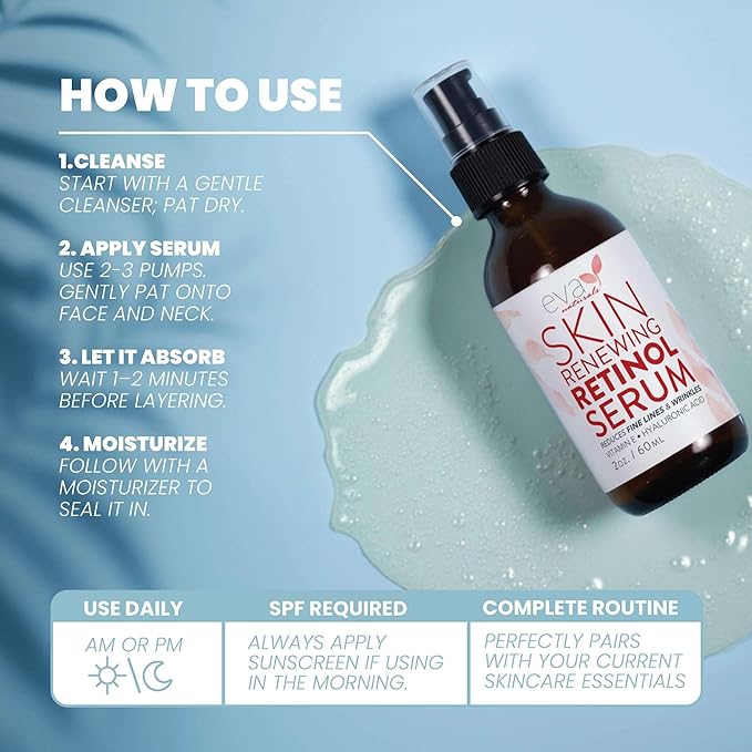 Eva Naturals Retinol Serum for Face – Anti Aging Night Serum with Hyaluronic Acid, Vitamin E, Witch Hazel, Aloe – Wrinkle Moisturizer, Dark Spot Corrector, Acne Scar Treatment, Skin Brightening – 2oz-Velvo Beauty