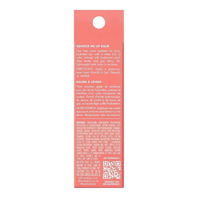 e.l.f. Squeeze Me Lip Balm, Moisturizing Lip Balm For A Sheer Tint Of Color, Infused With Hyaluronic Acid, Vegan & Cruelty-free, Strawberry-Velvo Beauty