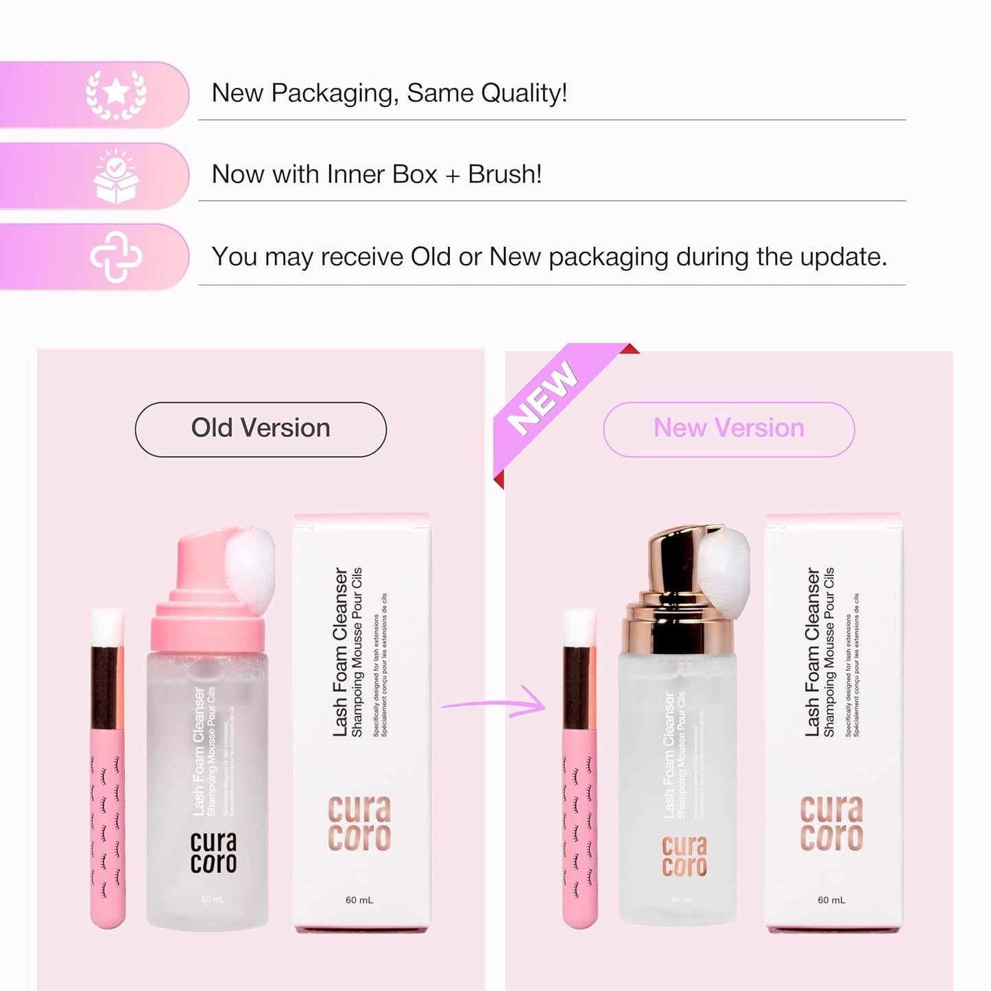 CURACORO 60ML Eyelash Extension Cleanser (Unscented) - Lash Shampoo for Lash Extensions, Eyelash Extension Foam Cleanser for Sensitive Skin, Removes Waterproof Makeup for Professional & Home Use-Velvo Beauty