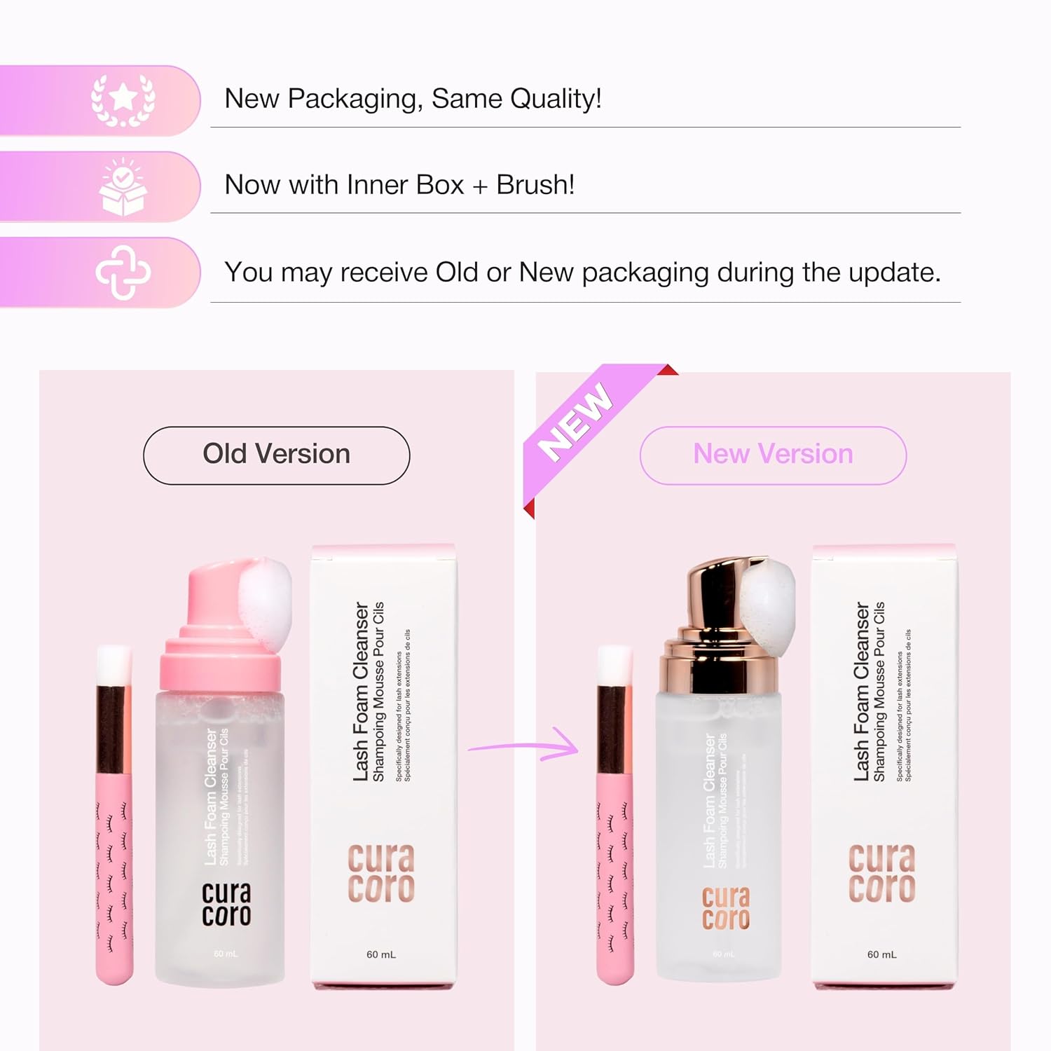 CURACORO 60ML Eyelash Extension Cleanser (Unscented) - Lash Shampoo for Lash Extensions, Eyelash Extension Foam Cleanser for Sensitive Skin, Removes Waterproof Makeup for Professional & Home Use-Velvo Beauty