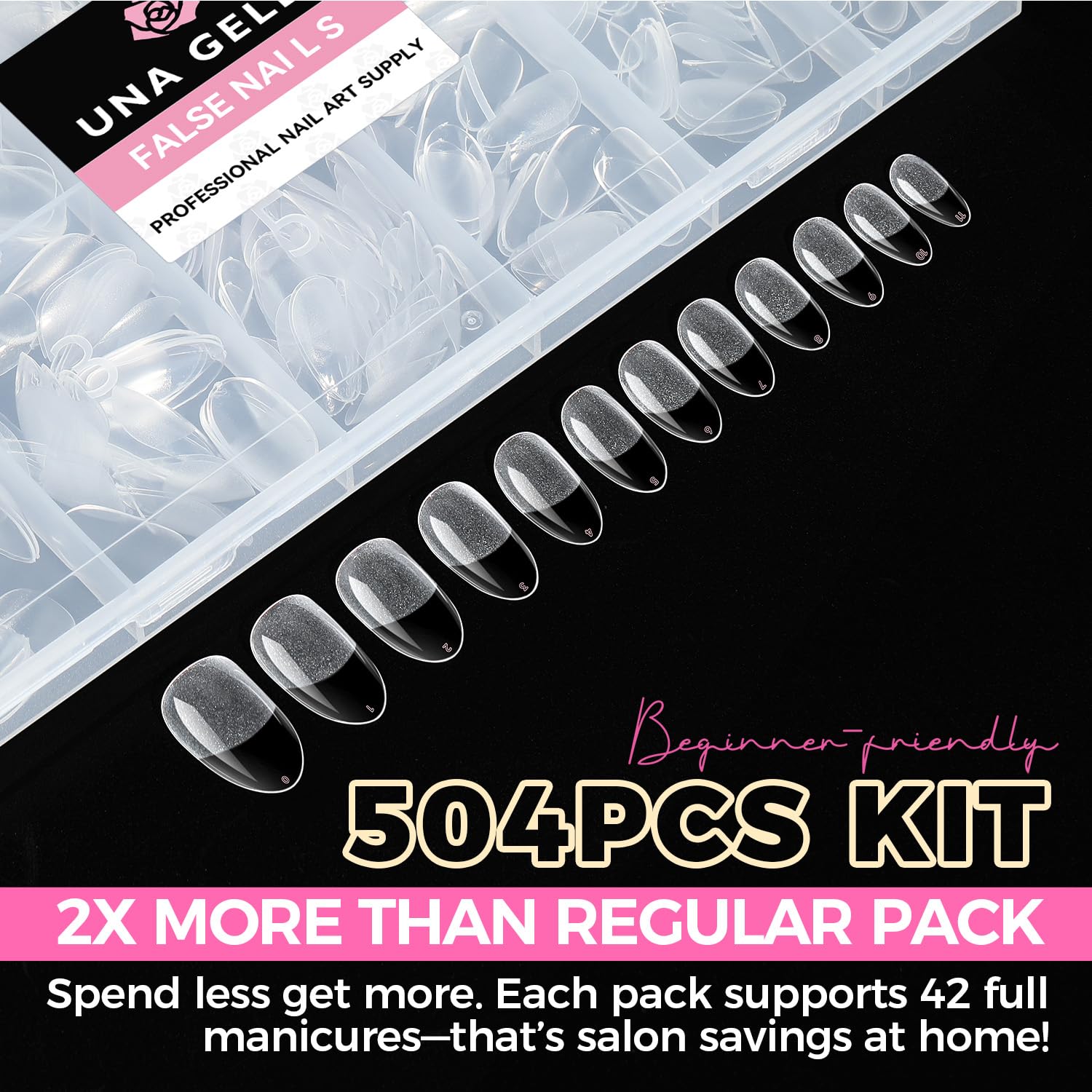 UNA GELLA Oval Fake Nails Pre-shape 504pcs Almond Gel Nail Tips Round Almond Press on Nails for Full Cover Acrylic Round Oval Full Nails False Nails 12 Sizes False Soft Gel Tips-Velvo Beauty