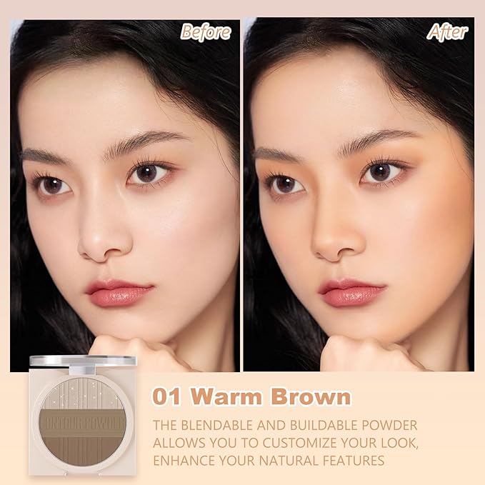 Contour Powder Makeup Palette Matte Shimmer Face Sculpting Shading Silky Smooth Tone Tuning Flawless Pressed Powder Bronzer for Warm Skin Tone, 01 Warm Brown-Velvo Beauty
