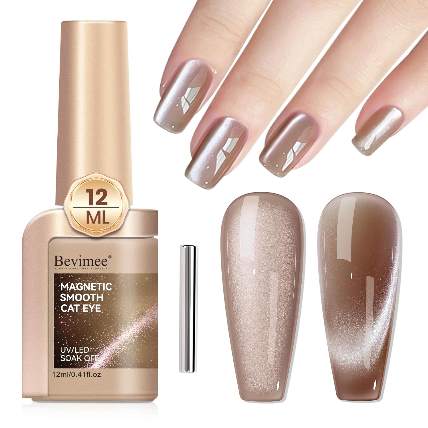 Cat Eye Gel Nail Polish Moonlight, 12ML High Gloss Smoothie Glitter Brown Cat Eye Nail Polish Magnetic Holographic UV Gel Polish for Nail Art Manicure Salon DIY at Home 1PC-Velvo Beauty