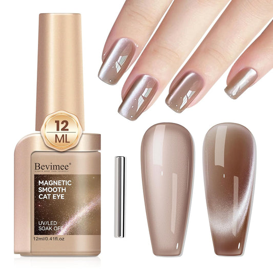 Cat Eye Gel Nail Polish Moonlight, 12ML High Gloss Smoothie Glitter Brown Cat Eye Nail Polish Magnetic Holographic UV Gel Polish for Nail Art Manicure Salon DIY at Home 1PC-Velvo Beauty