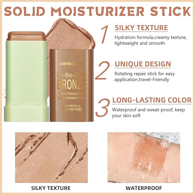 Cream Contour Stick for Cheeks Tint, Multi-Use Makeup Highlighter Blush Bronzer Stick, Natural Glow Solid Moisturizer Stick Blendable Illuminator On-the-Go Shimmer Cream Contour Makeup-02-Velvo Beauty