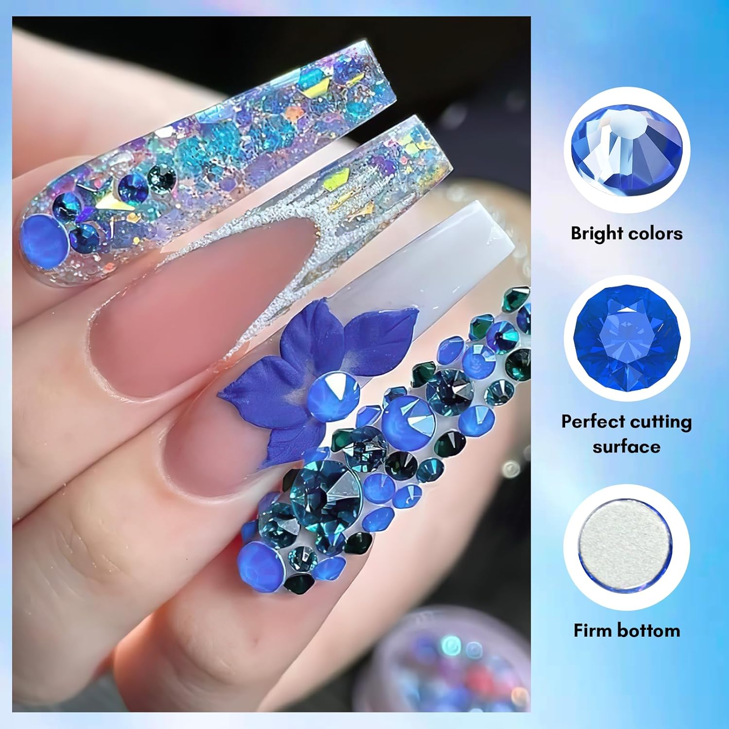Makartt Blue Nail Rhinestones Flatback Rhinestones Multi-Size Round Crystal Glass Nail Charms Diamonds Nail Jewels for DIY Crafts Makeup Nail Art Supplies Accessories Christmas Gift-Velvo Beauty