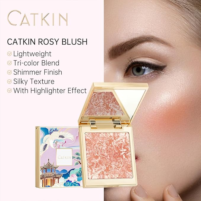 CATKIN Cheek Blush Bake Shimmer Pink Peach Multi Blusher Natural Powder Palette 10g (C04 Shimmer)-Velvo Beauty