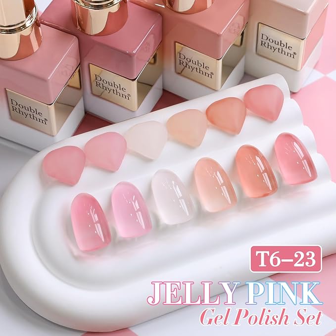 Double Rhythm 6 Pcs 15 ML Gel Polish Set Same Color Same Bottle Soak Off Gel Polish Kit Nail Art Manicure Salon DIY at Home for Women (Jelly Milky White Nude Pink Rose-T6-23)-Velvo Beauty