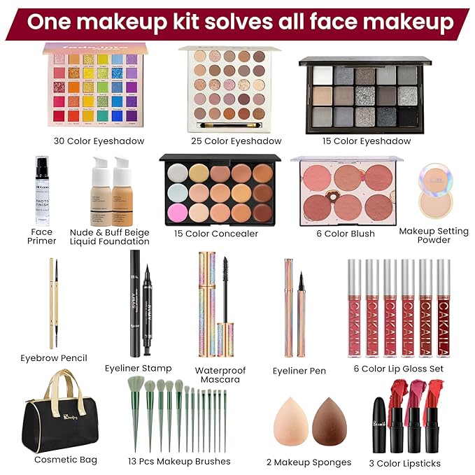 Makeup Kit for Women, Travel Makeup Kit, Makeup Full Kit for Beginners Teens Girls, Makeup Bundle Include 3 Matte & Shimmer Eyeshadow Palettes, Blush Palette, Lip Gloss Set, Concealer-Velvo Beauty