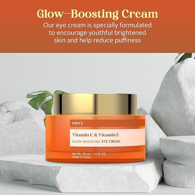 Envy Vitamin C & Vitamin E Under Eye Cream - For Dark Circles and Puffiness, Brightening & Anti-Aging Under Eye Cream - Rejuvenates Fatigued Eyes - Cruelty Free Korean Skin Care - 1.01 OZ-Velvo Beauty