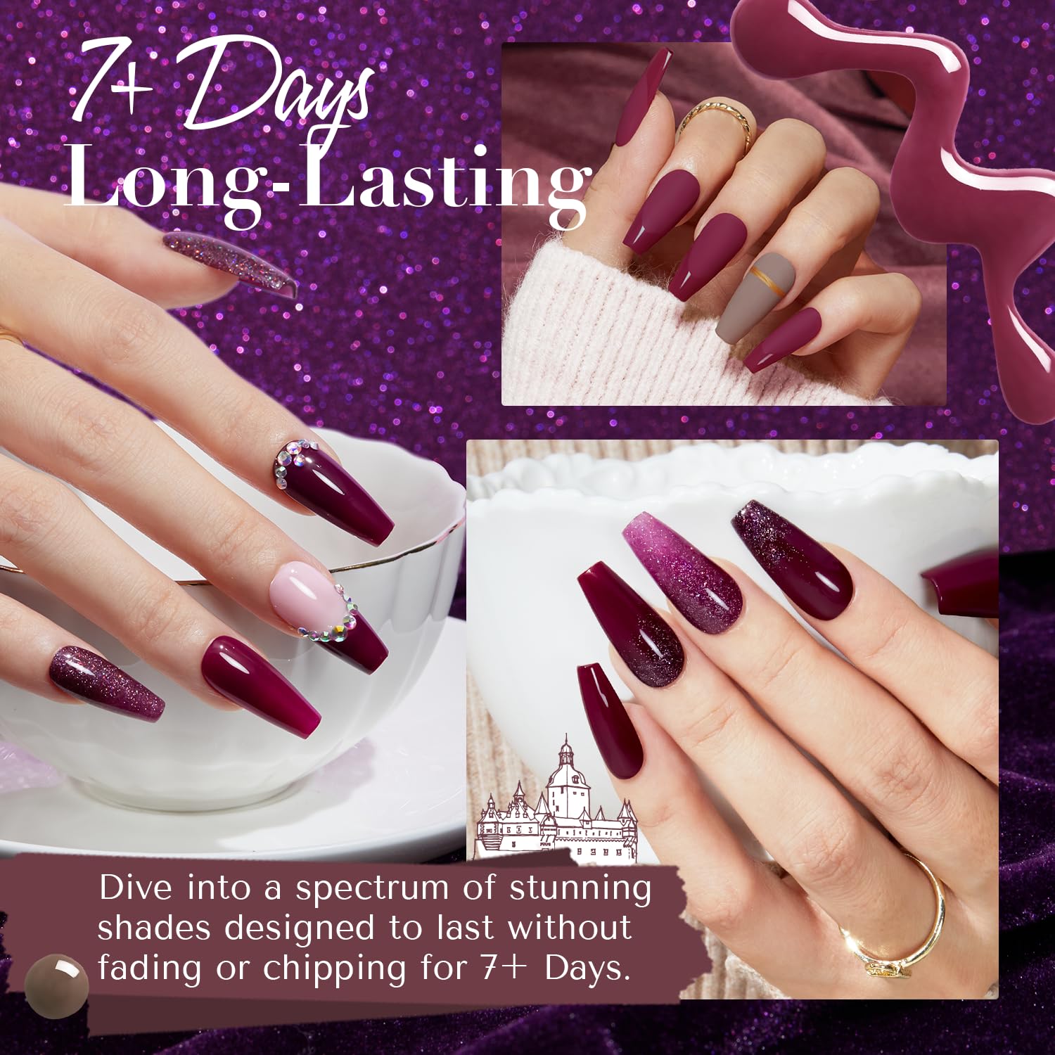 AZUREBEAUTY Nail Polish Set, 4 Colors Brown Purple Glitter Quick Dry Natural Nail Lacquer Strengthening Treatment Kit with Top Coat DIY Salon at Home-Velvo Beauty