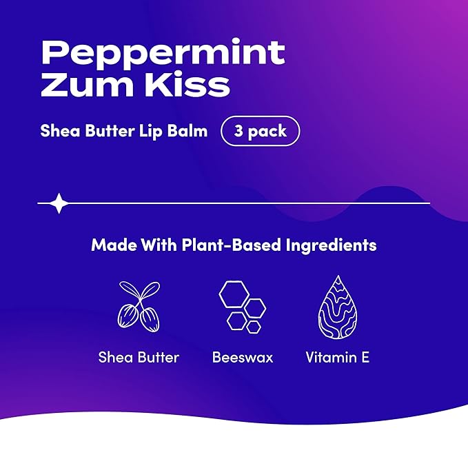 Zum Peppermint Kiss Stick (Pack of 3) with Certified Organic Sunflower Seed Oil, Beeswax, Shea Butter, Pure Essential Oils, Candelila Wax, Vitamin E and Honey, 0.15 oz-Velvo Beauty