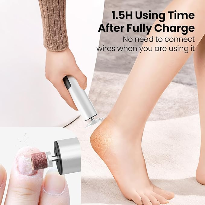 Electric Foot Callus Remover, 2 in 1 | 6 Speed Adjustable Foot File Nail Grinder with Sandpaper Disks, Professional Sander Pedicure Tool for Feet Dead Skin, Self Care Gifts for Women Mom Lover Friends-Velvo Beauty