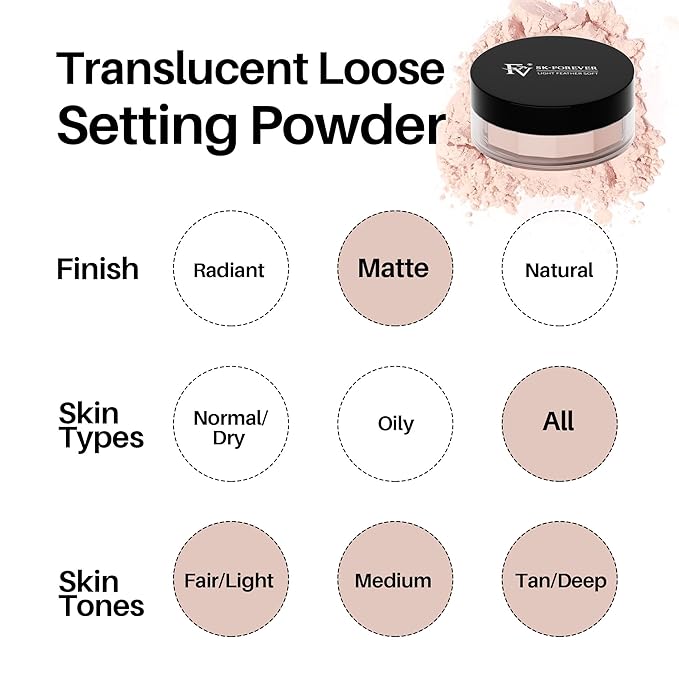 FV Baking Powder, Lightweight Loose Smooth Nature Setting Powder Highlighter Poreless Longwearing Matte Waterproof Oil Absorb Makeup Powder for Setting with No Flashback 0.35oz(10g)-Velvo Beauty