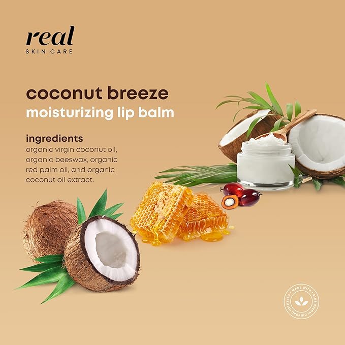 Organic Lip Balm With Coconut Oil | Handmade In the USA | Coconut Breeze 4-Pack | Natural Lip Balm | Coconut Oil Lip Balm for Dry & Cracked Lips | Beeswax Lip Balm | 4 Lip Balm Pack-Velvo Beauty