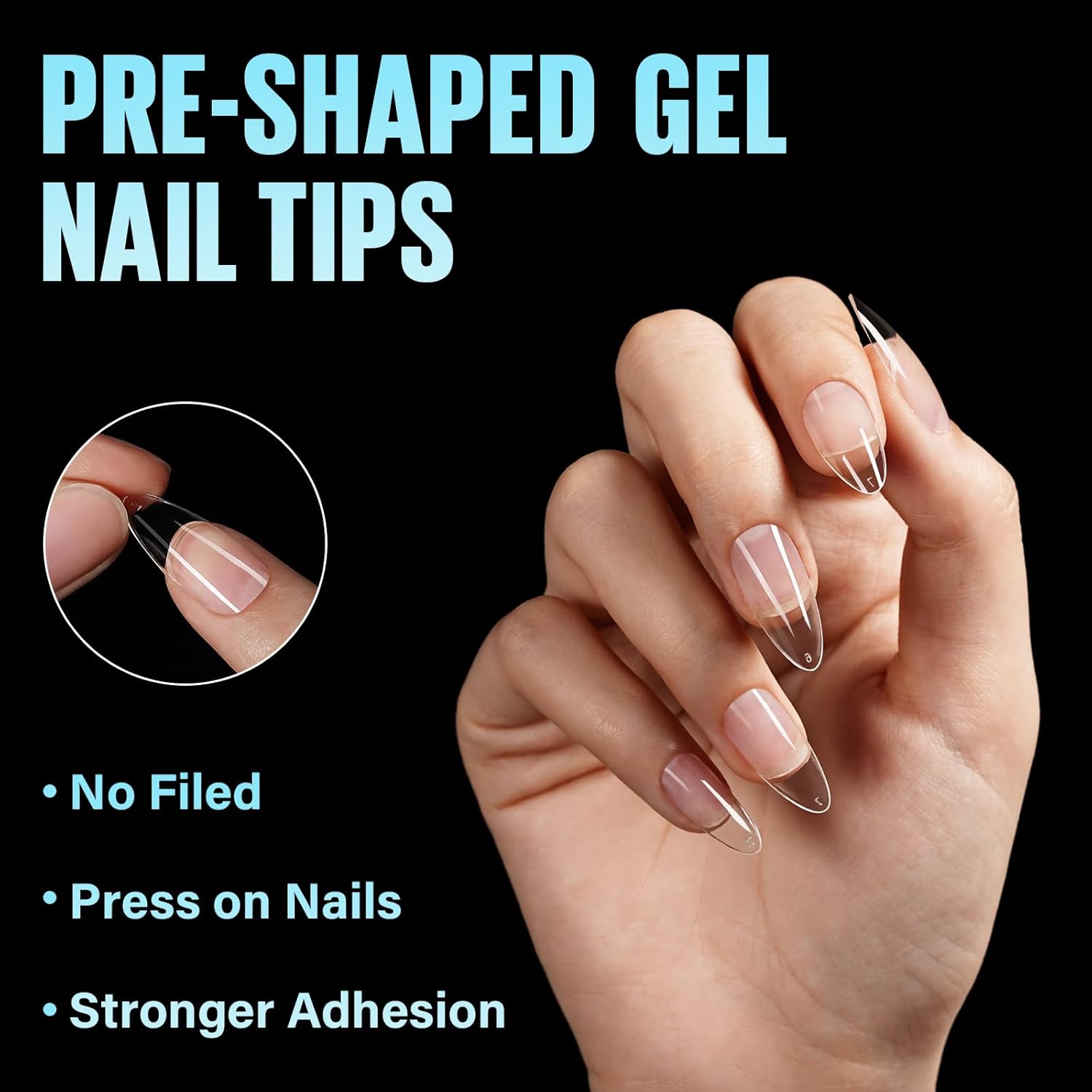 TOMICCA Medium Almond Nail Tips, 504Pcs Soft Acrylic Pre Etched Clear Fake Nails Tips Almond Shape Half Matte, Full Cover Nail Extension for Beginner and Professional 12 Sizes-Velvo Beauty