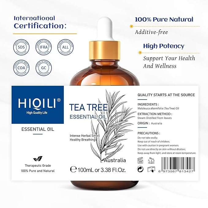 HIQILI 1 Fl Oz Tea Tree Oil, Nail Growth, Hair Restoration, Can be Added to Shampoo, Body wash, Foot Soak Use - 30ML-Velvo Beauty