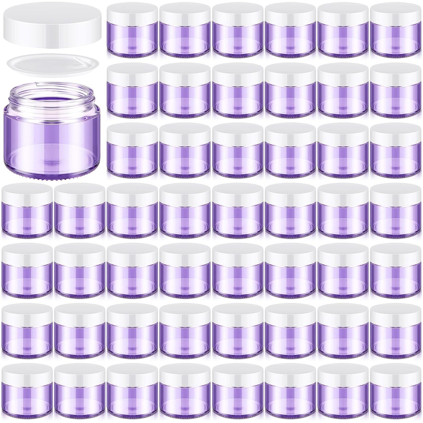 Domensi 48 Pcs 2 oz Glass Jars with Lids Travel Size Round Leakproof Empty Cosmetic Jars with Inner Liners Lid for Storing Makeup Lotions Face Cream Ointments Candle DIY Making (Light Purple)-Velvo Beauty