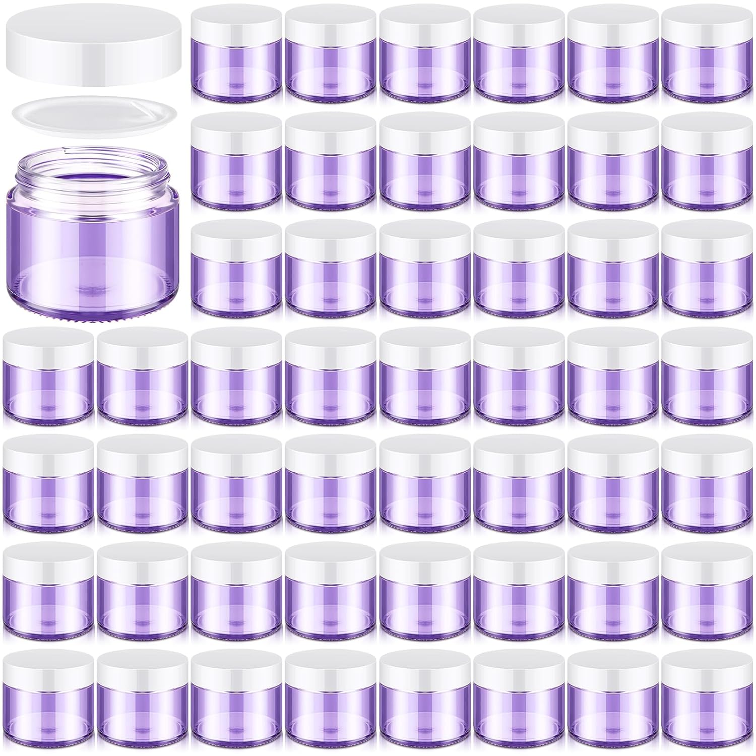 Domensi 48 Pcs 2 oz Glass Jars with Lids Travel Size Round Leakproof Empty Cosmetic Jars with Inner Liners Lid for Storing Makeup Lotions Face Cream Ointments Candle DIY Making (Light Purple)-Velvo Beauty