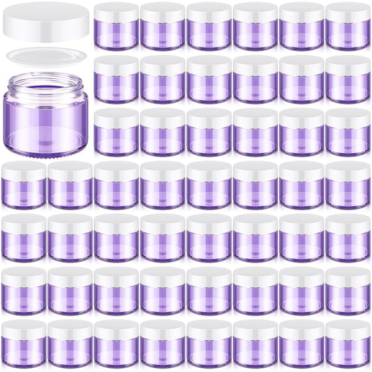 Domensi 48 Pcs 2 oz Glass Jars with Lids Travel Size Round Leakproof Empty Cosmetic Jars with Inner Liners Lid for Storing Makeup Lotions Face Cream Ointments Candle DIY Making (Light Purple)-Velvo Beauty