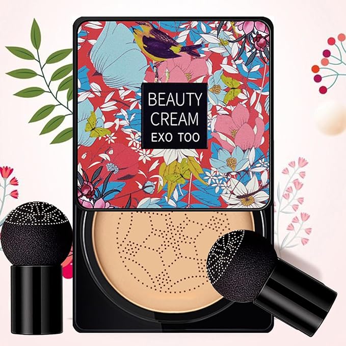 Beauty Cream EXO TOO Foundation, Beauty Cream Makeup Base, Moisturizing, Long Lasting Matte Air Cushion CC Cream Concealer with Two Mushroom Head Sponges-Velvo Beauty