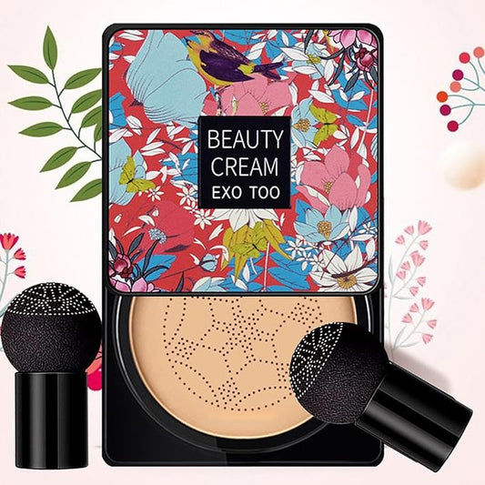 Beauty Cream EXO TOO Foundation, Beauty Cream Makeup Base, Moisturizing, Long Lasting Matte Air Cushion CC Cream Concealer with Two Mushroom Head Sponges-Velvo Beauty