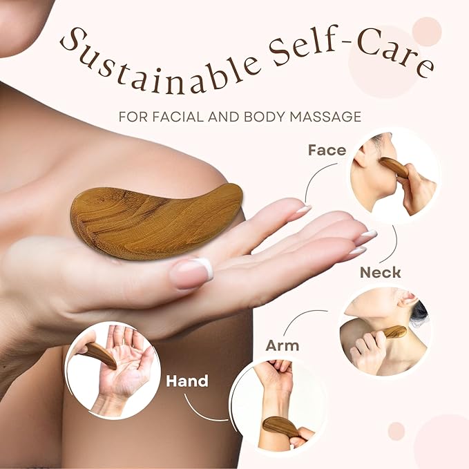 Teak Wood Gua Sha Facial Tool for Face and Body Massage, Anti-Aging Reduce Puffiness Wrinkles Shape Jawline Skincare Routine Treatment, Wooden Gua Sha Massager with Travel Pouch for Gift Set-Velvo Beauty