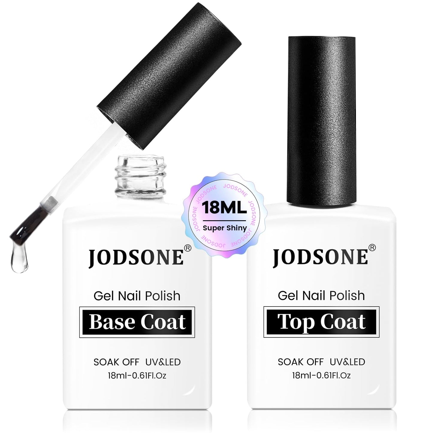 JODSONE 2 Bottles 18ml Top Coat Base Coat Gel Polish Set Compatible for Nail Salon Bright Surface, Girl Gift and At Home DIY Need U V Lamp Curing-Velvo Beauty