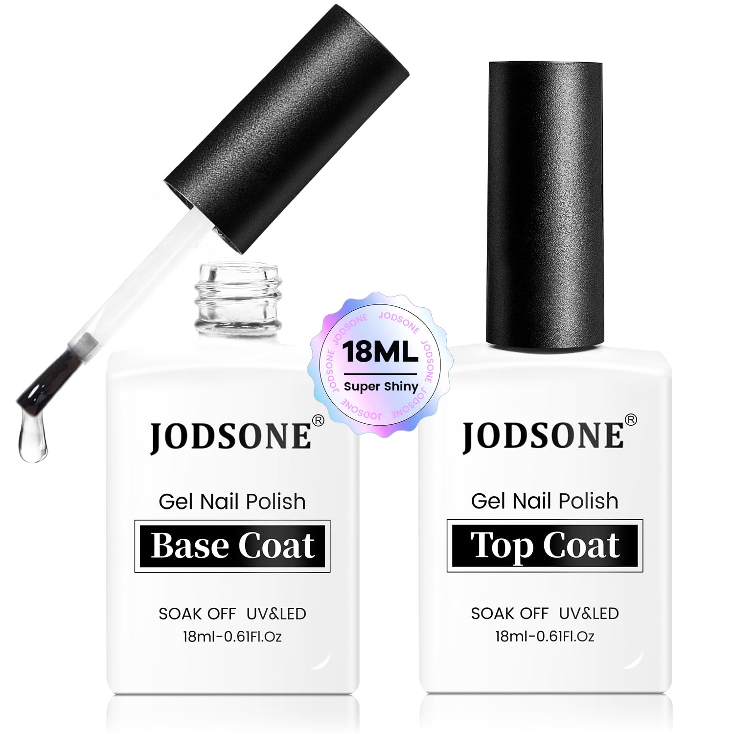 JODSONE 2 Bottles 18ml Top Coat Base Coat Gel Polish Set Compatible for Nail Salon Bright Surface, Girl Gift and At Home DIY Need U V Lamp Curing-Velvo Beauty