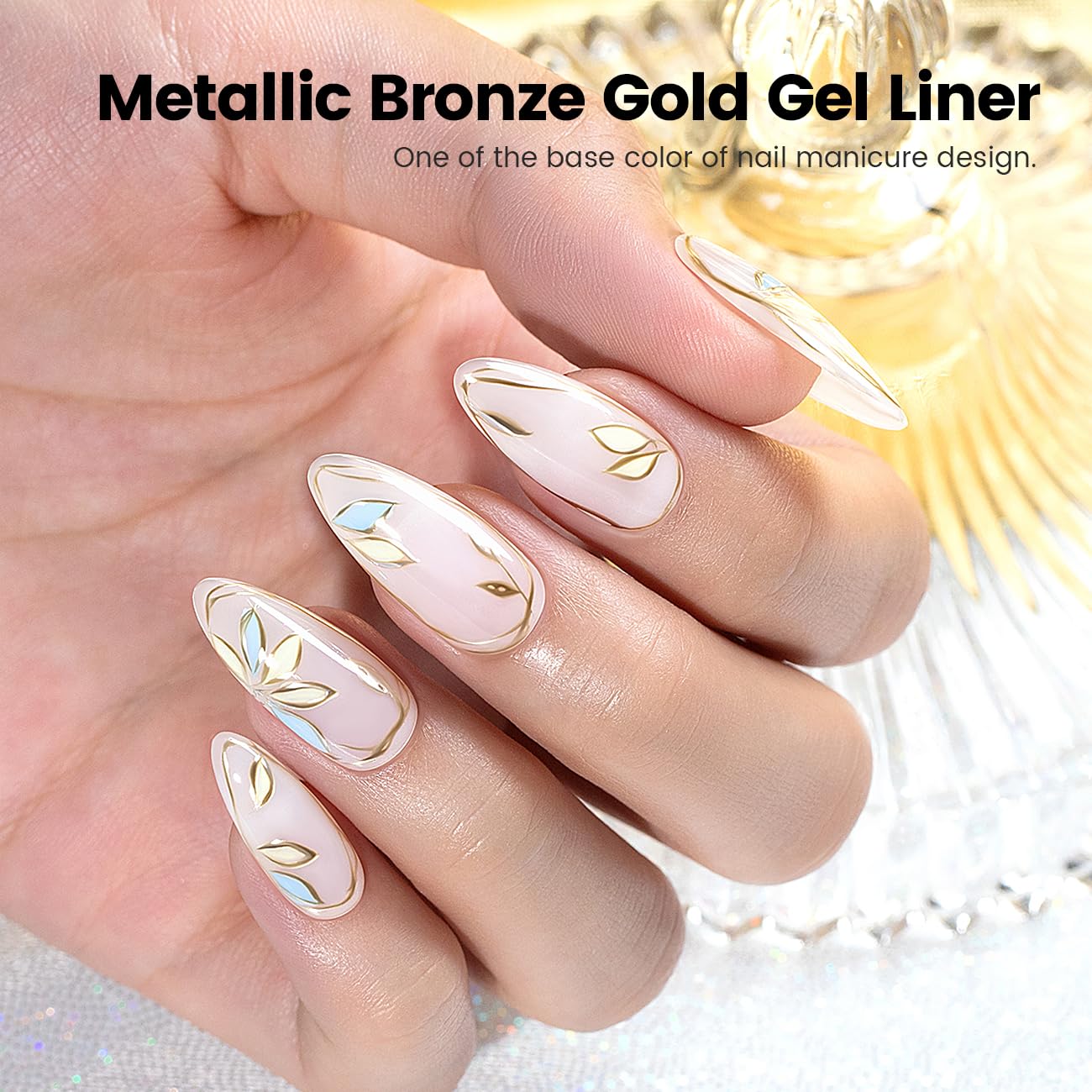 RARJSM Metallic Nail Art Gel Liner Bronze Gold Mirror Chrome 3D Effect Gel Nail Polish 8ml Build in Thin Brush Metal Painted Drawing Striper Painting Gelpolish Soak off Curing Requires for Home Salon-Velvo Beauty