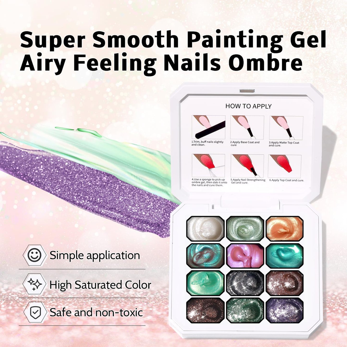 Sponge Pat Paint Nail Gel, Ombre Nails Gradient Gel Nail Blush Blooming Aura Nails Drawing Stripper Floral Painting DIY Nail Art, No Wipe, UV/LED Curing (12 Colors B)-Velvo Beauty