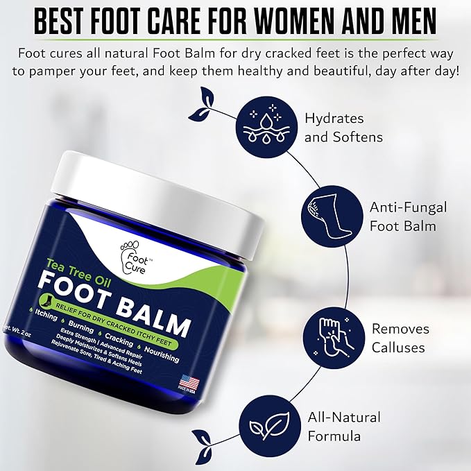 Tea Tree Oil Balm – Moisturizer for Dry Cracked Feet – Instantly Hydrates & Soothes Irritated Skin & Athlete's Foot – Best Foot Care for Women and Men – Made in USA 2PK-Velvo Beauty