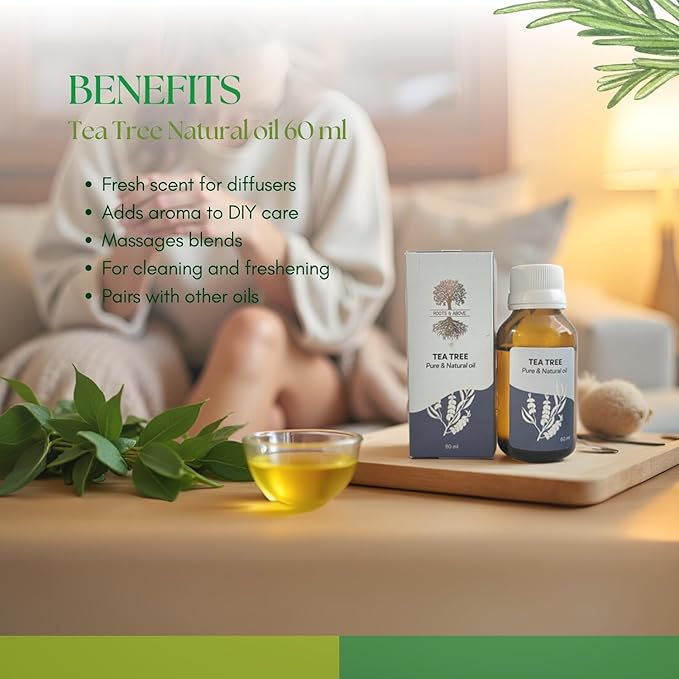 Roots & Above Tea Tree Essential Oil 2.02 Oz/60ml Pure Natural Oils for Skin, Face, Hair, Diffusers, Massage, Soap & Candle Making Scent-Velvo Beauty