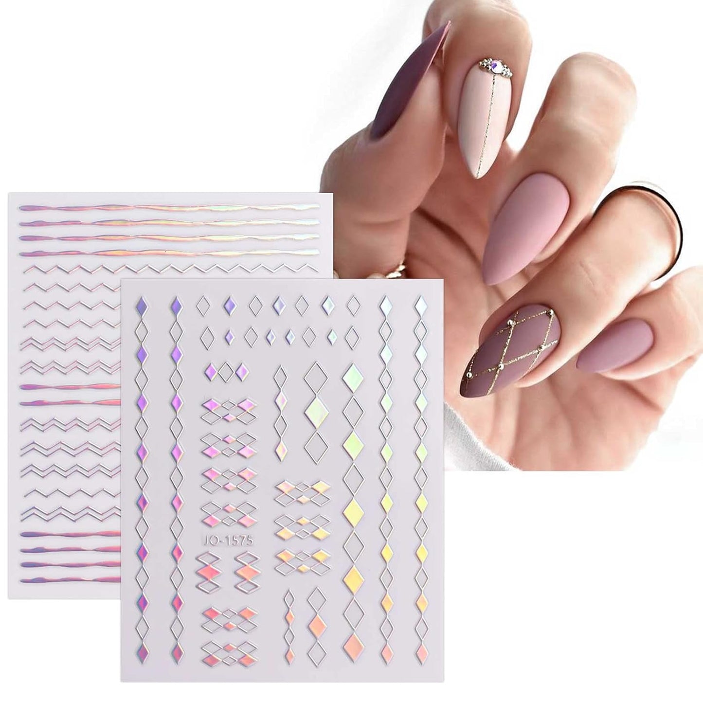 JMEOWIO 12 Sheets Aurora Nail Art Stickers Decals Self-Adhesive Pegatinas Uñas Glitter Holographic Nail Supplies Nail Art Design Decoration Accessories-Velvo Beauty