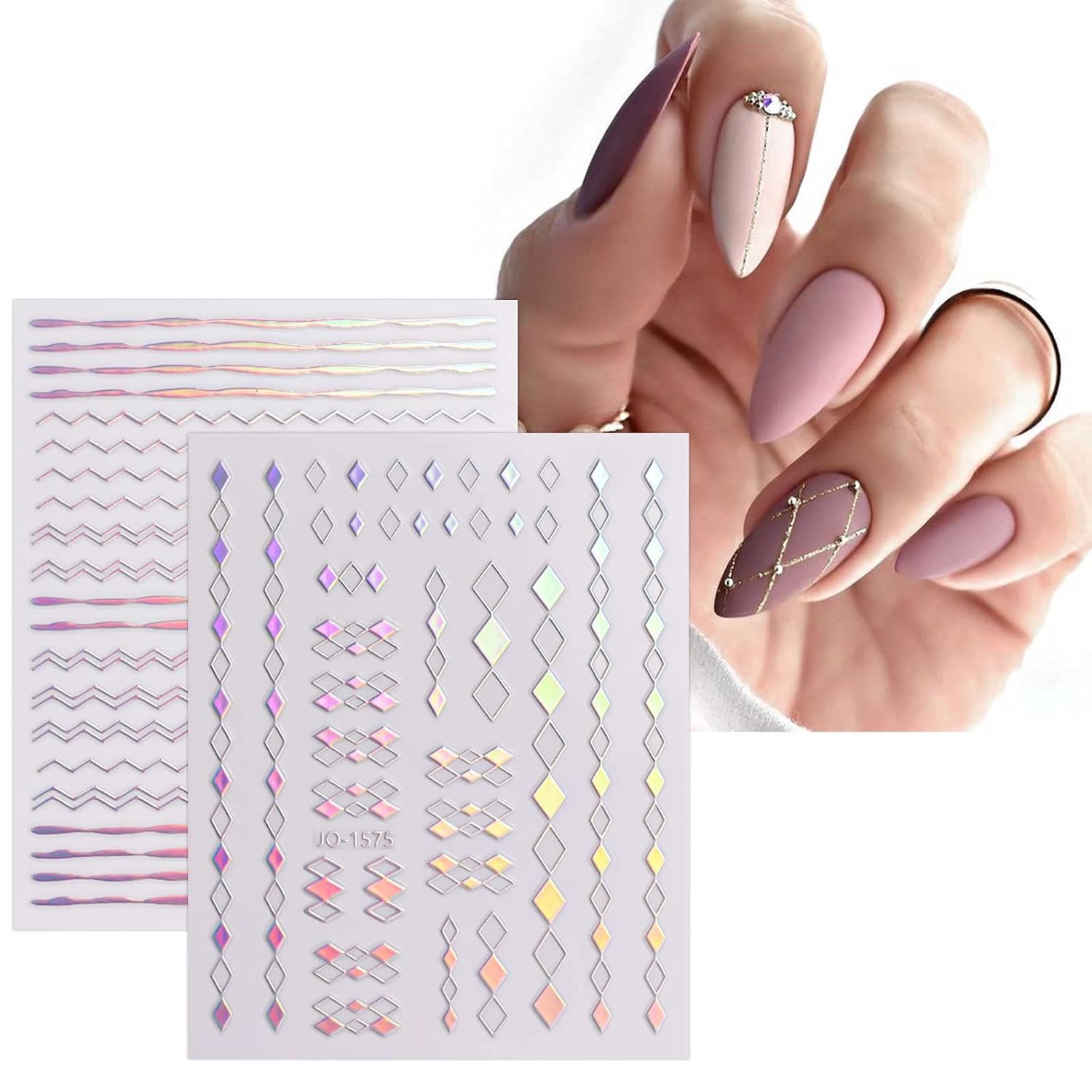 JMEOWIO 12 Sheets Aurora Nail Art Stickers Decals Self-Adhesive Pegatinas Uñas Glitter Holographic Nail Supplies Nail Art Design Decoration Accessories-Velvo Beauty