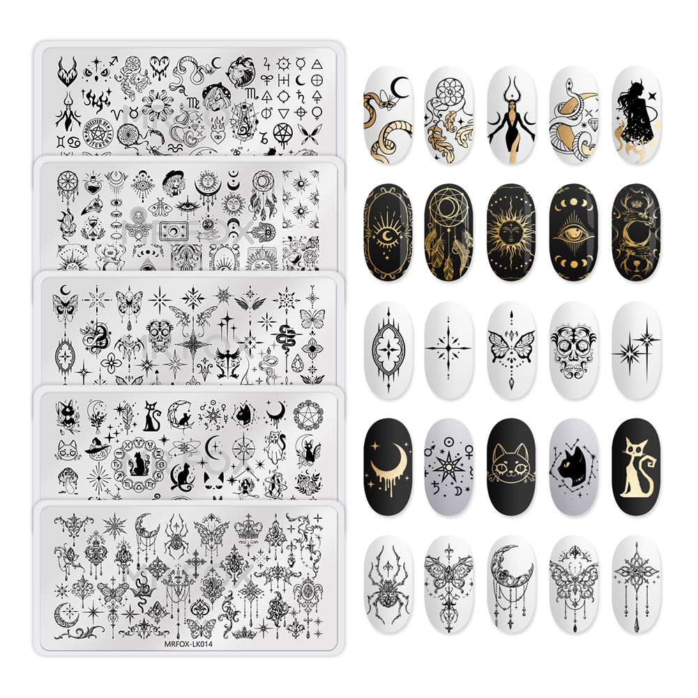 5 Pcs Nail Plates Stamping Set Starry Star Moon Esoteric Elements Nail Art DIY Stamping Template-Velvo Beauty