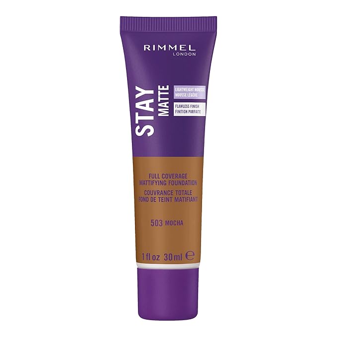 Rimmel London Stay Matte Liquid Mousse - 503 Mocha - Foundation, Lightweight, Shine Control, Oil-Free, 1oz-Velvo Beauty